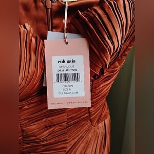 NEW Cult Gaia Charlique Ruched Pleated Strapless Peplum Brown Mini Dress Size 6